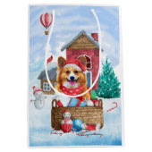 Corgi Dog in het sneeuwkersthondenhuis Medium Cadeauzakje (Voorkant)