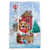 Corgi Dog in het sneeuwkersthondenhuis Medium Cadeauzakje (Achterkant)