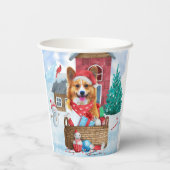 Corgi Dog in het sneeuwkersthondenhuis Papieren Bekers (Achterkant)