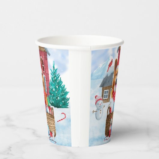 Corgi Dog in het sneeuwkersthondenhuis Papieren Bekers (Rechts)