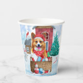 Corgi Dog in het sneeuwkersthondenhuis Papieren Bekers (Voorkant)