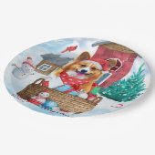 Corgi Dog in het sneeuwkersthondenhuis Papieren Bordje (Gekanteld)