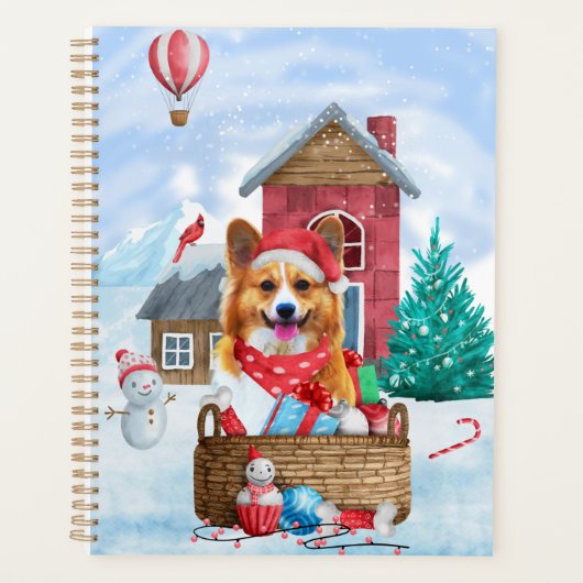 Corgi Dog in het sneeuwkersthondenhuis Planner (Voorkant)