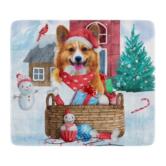 Corgi Dog in het sneeuwkersthondenhuis Snijplank (Voorkant)