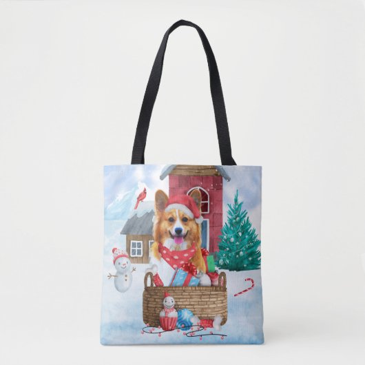 Corgi Dog in het sneeuwkersthondenhuis Tote Bag (Voorkant)