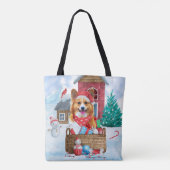 Corgi Dog in het sneeuwkersthondenhuis Tote Bag (Achterkant)
