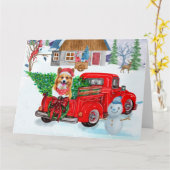 Corgi Dog in kerstcadeauwagen Kaart (Gele Bloem)