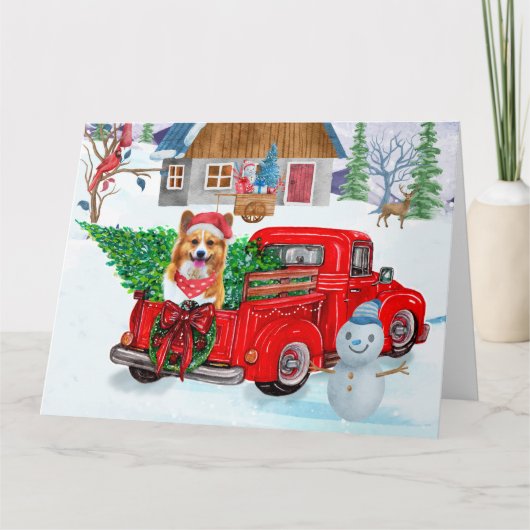 Corgi Dog in kerstcadeauwagen Kaart (Voorkant)