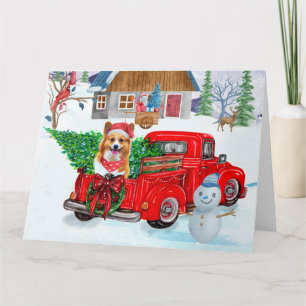 Corgi Dog in kerstcadeauwagen Kaart