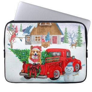 Corgi Dog in kerstcadeauwagen Laptop Sleeve