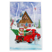 Corgi Dog in kerstcadeauwagen Medium Cadeauzakje (Voorkant)