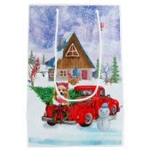 Corgi Dog in kerstcadeauwagen Medium Cadeauzakje (Achterkant)