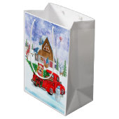 Corgi Dog in kerstcadeauwagen Medium Cadeauzakje (Achterkant Gekanteld)