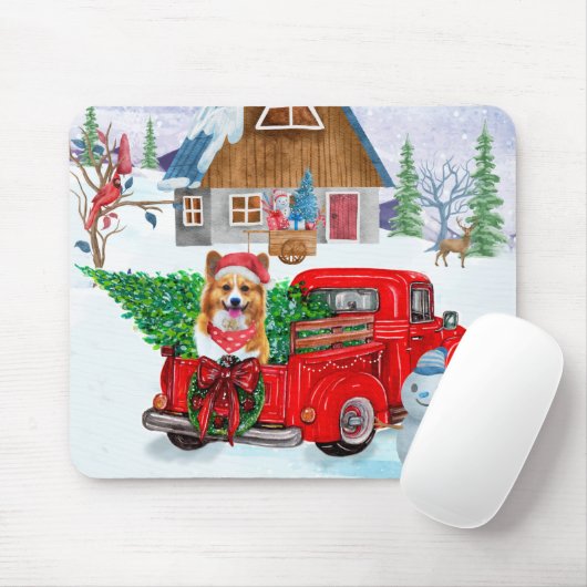 Corgi Dog in kerstcadeauwagen Muismat (Met muis)