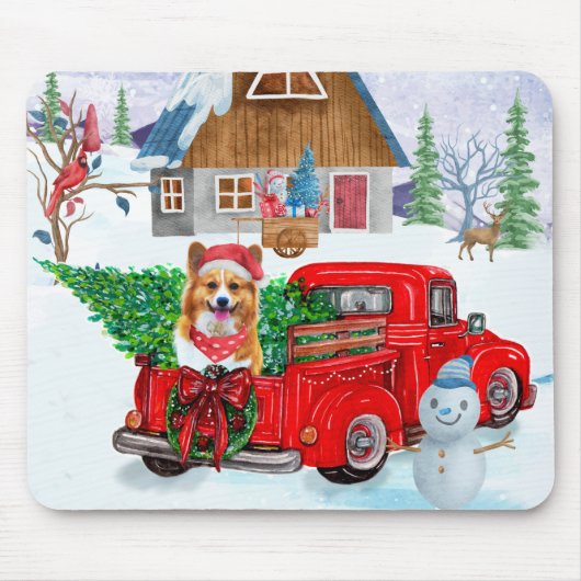 Corgi Dog in kerstcadeauwagen Muismat (Voorkant)