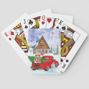 Corgi Dog in kerstcadeauwagen Pokerkaarten