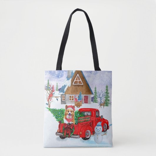 Corgi Dog in kerstcadeauwagen Tote Bag (Voorkant)