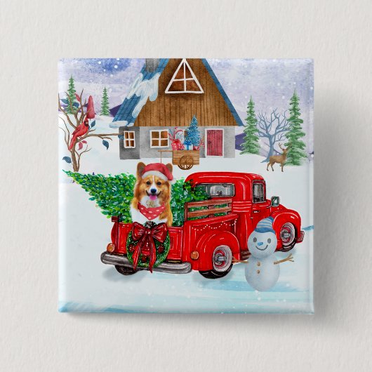 Corgi Dog in kerstcadeauwagen Vierkante Button 5,1 Cm (Voorkant)