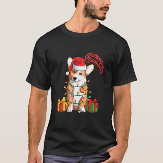 Corgi Dog in Santa Hat tijdens kerstboomtop T-shirt (Voorkant)