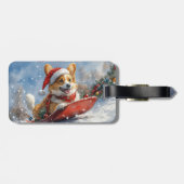 Corgi Dog in Sledge Laat het Sneeuw Kerstmis Bagagelabel (Achterkant horizontaal)