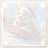 Corgi Dog in Sledge Laat het Sneeuw Kerstmis Glazen Onderzetter (Achterkant)