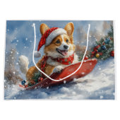 Corgi Dog in Sledge Laat het Sneeuw Kerstmis Groot Cadeauzakje (Voorkant)