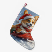 Corgi Dog in Sledge Laat het Sneeuw Kerstmis Kleine Kerstsok (Voorkant (Hangend))