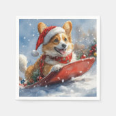 Corgi Dog in Sledge Laat het Sneeuw Kerstmis Servet (Voorkant)