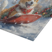 Corgi Dog in Sledge Laat het Sneeuw Kerstmis Snijplank (Hoek)