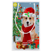 Corgi Dog in sneeuw met kerstcadeaus Klein Cadeauzakje (Voorkant)