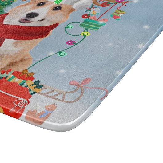 Corgi Dog in sneeuw met kerstcadeaus Snijplank (Hoek)