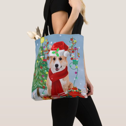 Corgi Dog in sneeuw met kerstcadeaus Tote Bag (Dichtbij)