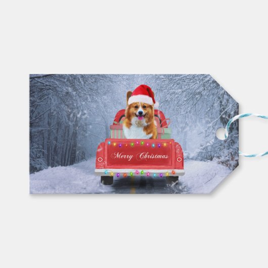 Corgi Dog in sneeuw, met kerstmis Cadeaulabel (Voorkant (Horizontaal))