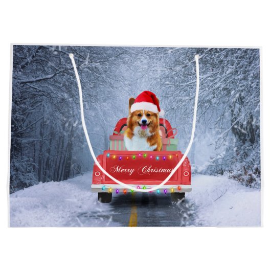 Corgi Dog in sneeuw, met kerstmis Groot Cadeauzakje (Achterkant)