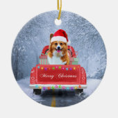 Corgi Dog in sneeuw, met kerstmis Keramisch Ornament (Voorkant)
