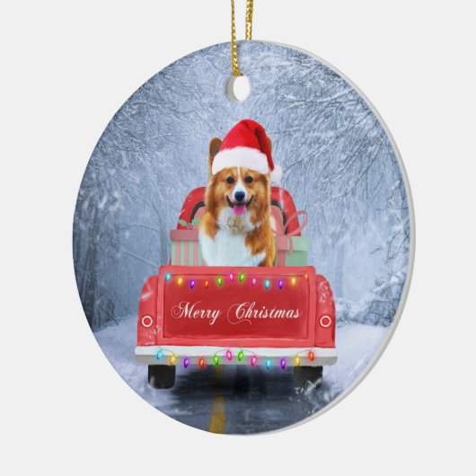 Corgi Dog in sneeuw, met kerstmis Keramisch Ornament (Links)