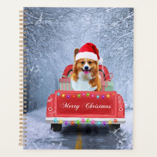 Corgi Dog in sneeuw, met kerstmis Planner (Voorkant)
