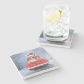 Corgi Dog in sneeuw, met kerstmis Stenen Onderzetter (Zijkant)