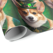 Corgi Dog in St. Patrick's Day Dress Cadeaupapier (Rol Hoek)
