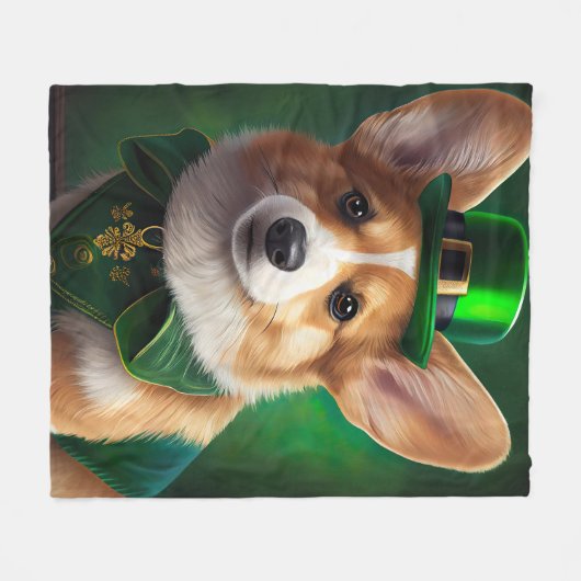 Corgi Dog in St. Patrick's Day Dress Fleece Deken (Voorkant (Horizontaal))