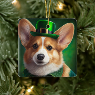 Corgi Dog in St. Patrick's Day Dress Keramisch Ornament