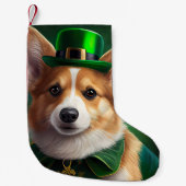 Corgi Dog in St. Patrick's Day Dress Kleine Kerstsok (Voorkant)