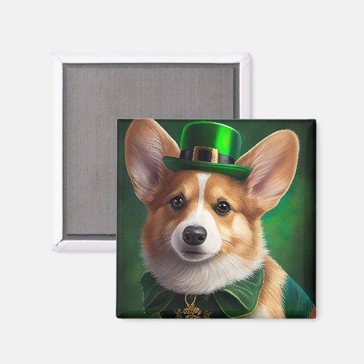 Corgi Dog in St. Patrick's Day Dress Magneet (Voorkant / Achterkant)