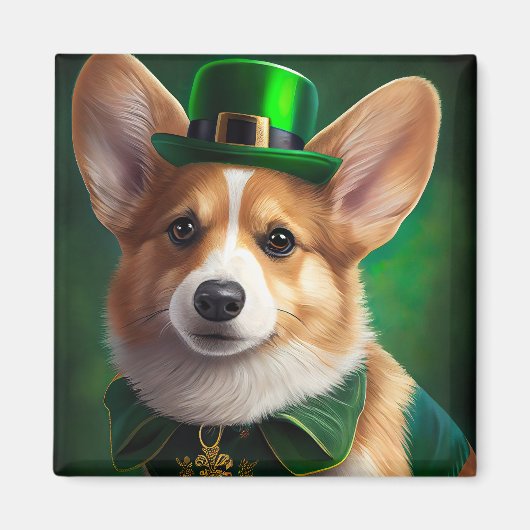 Corgi Dog in St. Patrick's Day Dress Magneet (Voorkant)