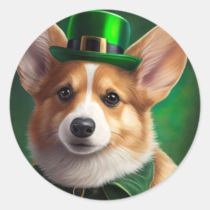 Corgi Dog in St. Patrick's Day Dress Ronde Sticker