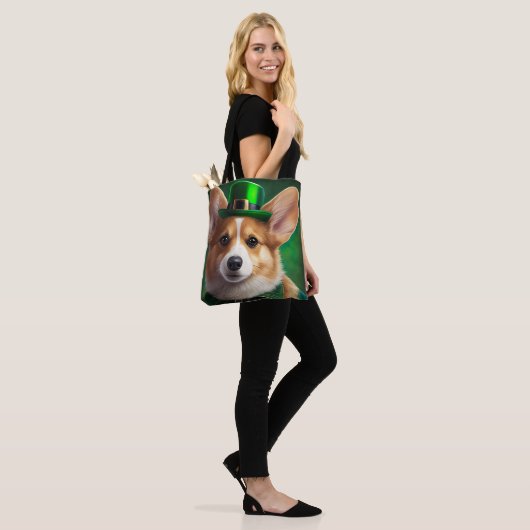 Corgi Dog in St. Patrick's Day Dress Tote Bag (Op model)