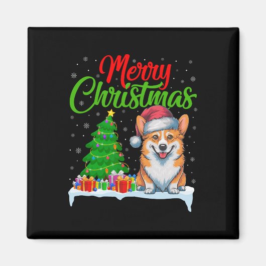 Corgi Dog Kerstboom Lights Funny Xmas Corgi D Magneet (Voorkant)