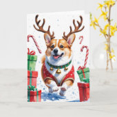 Corgi Dog Kerstgroet Kaart (Gele Bloem)