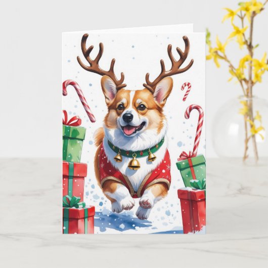 Corgi Dog Kerstgroet Kaart (Gele Bloem)