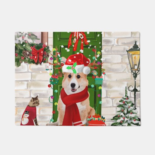 corgi Dog Kerstmis Deurmat (Voorkant)